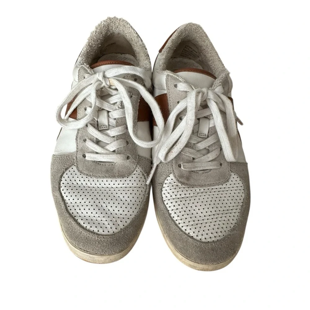 Tory‎ Burch Hank Court Sneakers Women Size 8.5 Brown Cream Lace Up Logo #S103-1